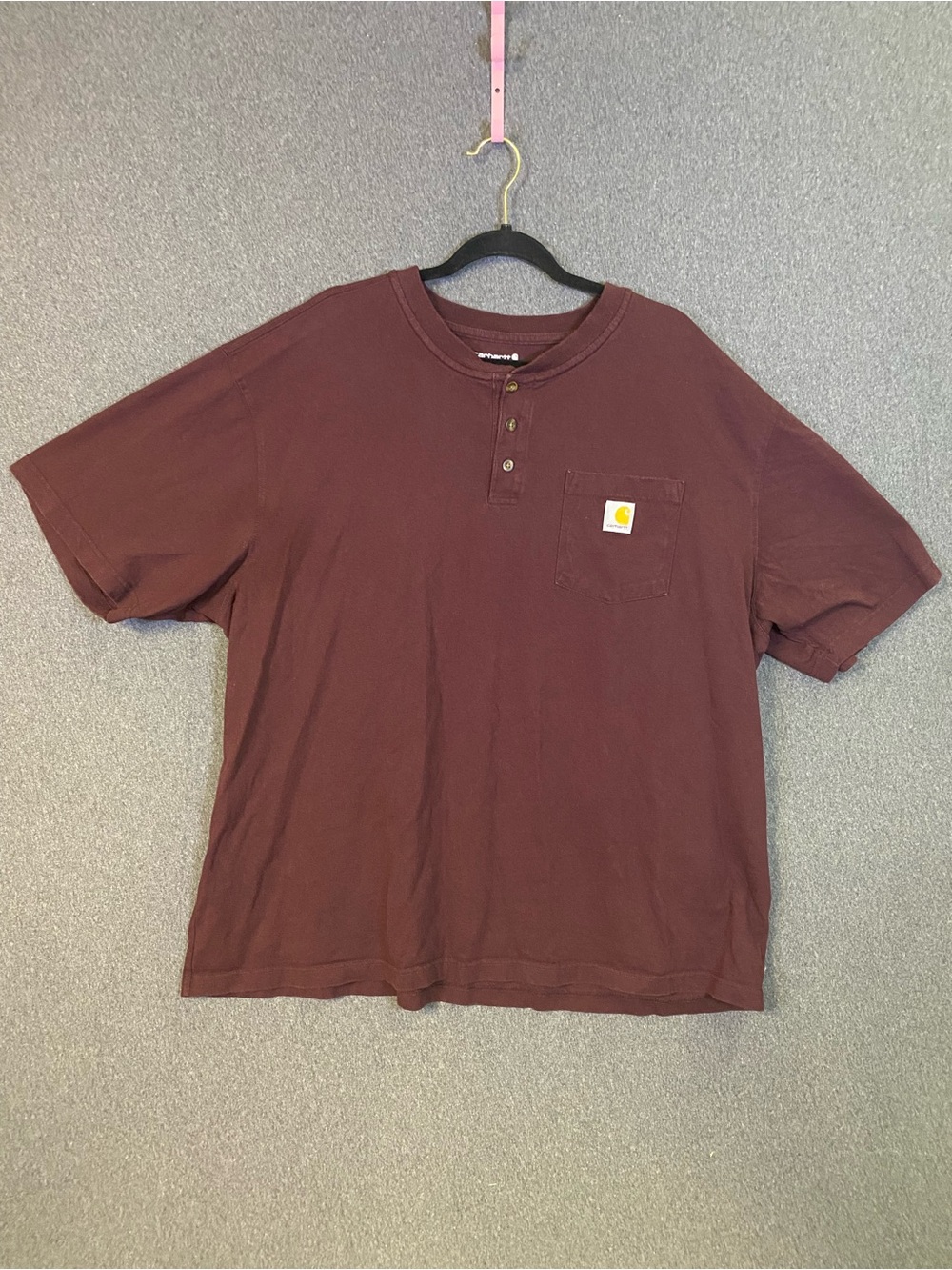 Carhartt Men's Short Sleeve Henley Pocket Tee - Burgundy